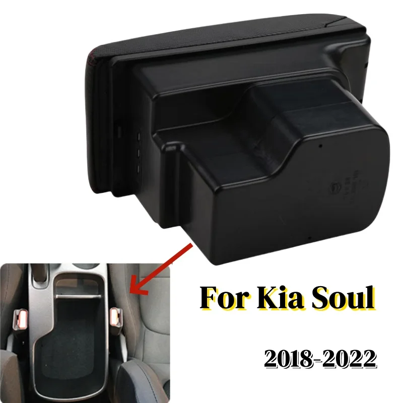 

Car Armrest Box for Kia Soul 2018-2022 Interior Storage Box Auto parts Leather Arm Rest Center Console Storage USB Led