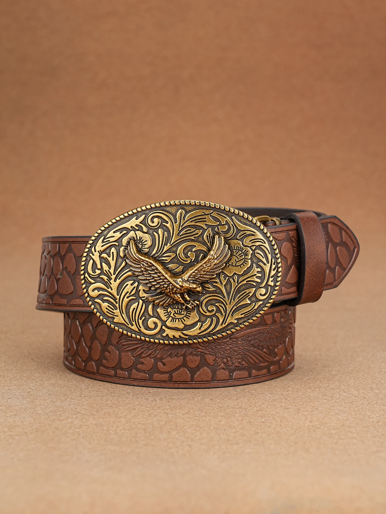 Men & Women - Western Denim - pu Leather Belt - Vintage Belt Floral carved Buckle Belt Jeans