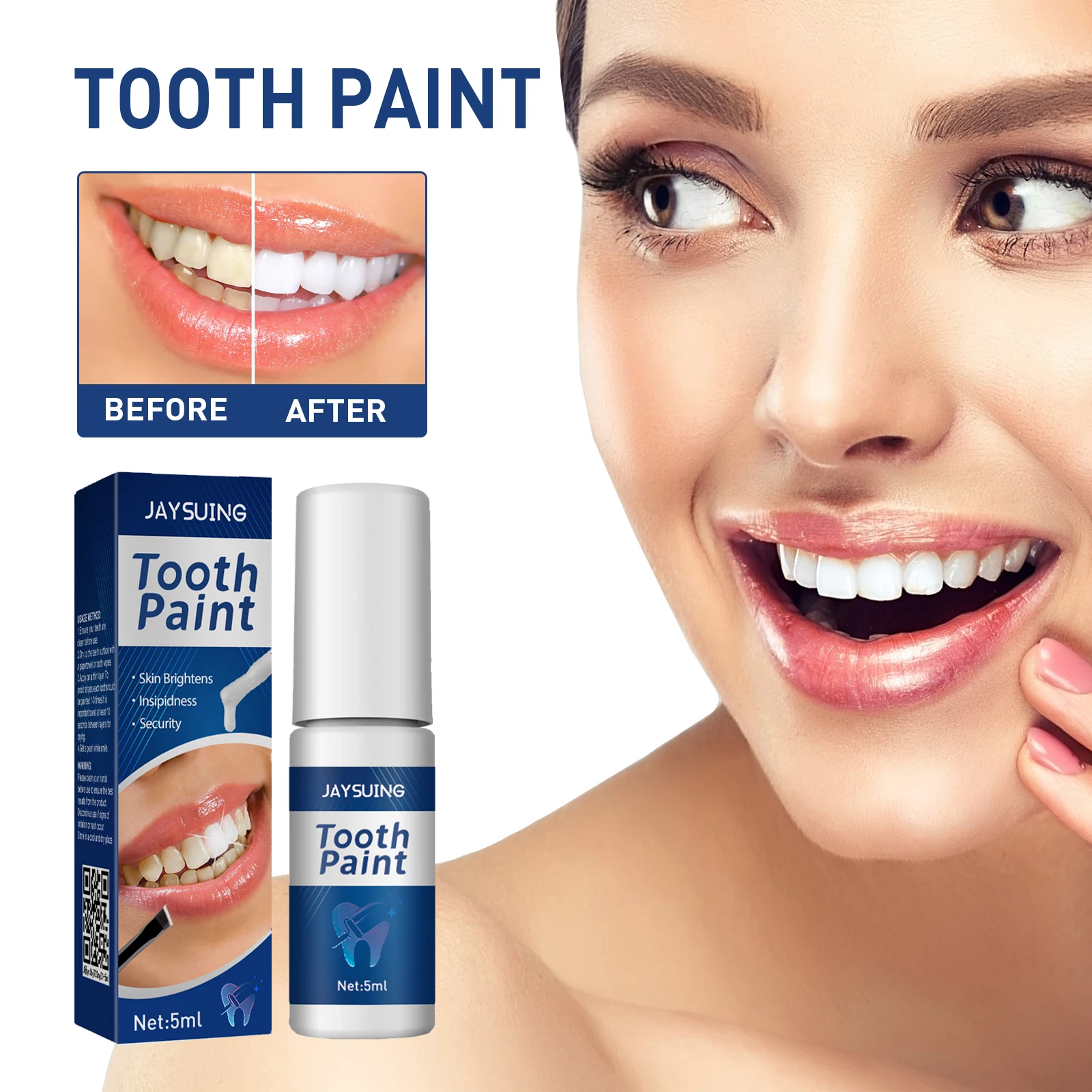 Instant Teeth Whitening Paint 5ml Remove Stains and Yellow Teeth Fast Acting Smile Brightener No Sensitivity Vegan Formula