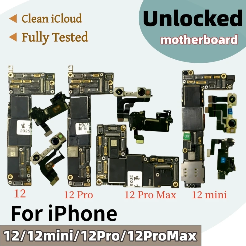 Placa base 100% funcional, iCloud limpio, para iPhone 12 Pro Max, placa base desbloqueada para iPhone 12 mini con/sin Face ID.