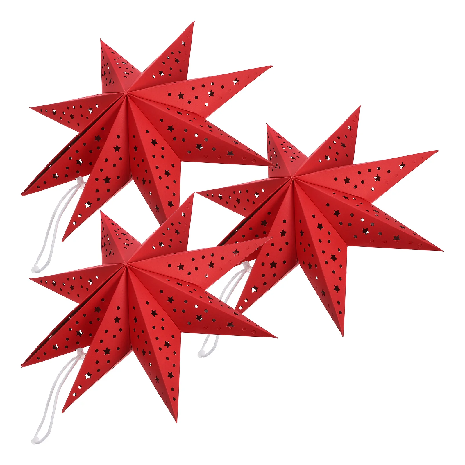 

3 Pcs 35cm Red Nine Pointed Star Paper Lantern Christmas Lampshades Foldable Hanging Decorations Premium Material Use