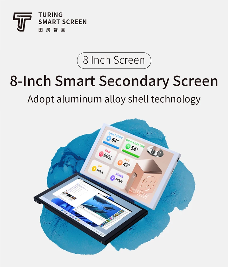 8 Inch Secondary Screen TURZX 1280*800 IPS USB LCD CPU GPU RAM Computer Monitor Extende Desktop For Windows 10 11