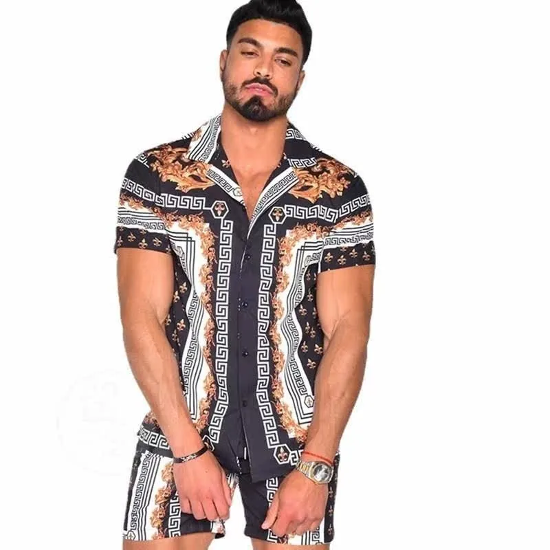 

Quick Drying Printed Shirt Casual Men's Spring Suit European Style Long Sleeve Windsor Collar PU Leather Velvet Fabric
