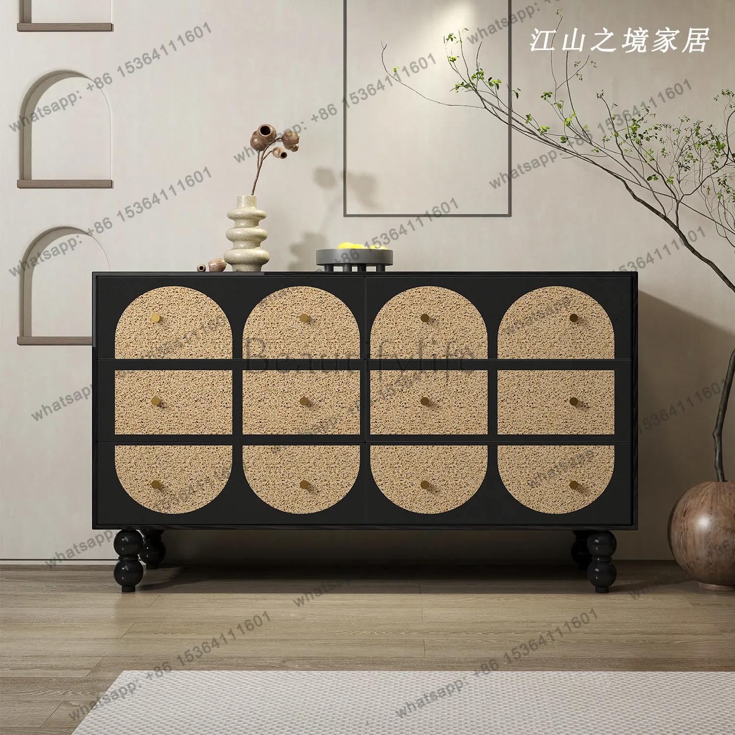 

French solid wood six-chest cabinet household living room bedroom storage entrance decorative cabinet
