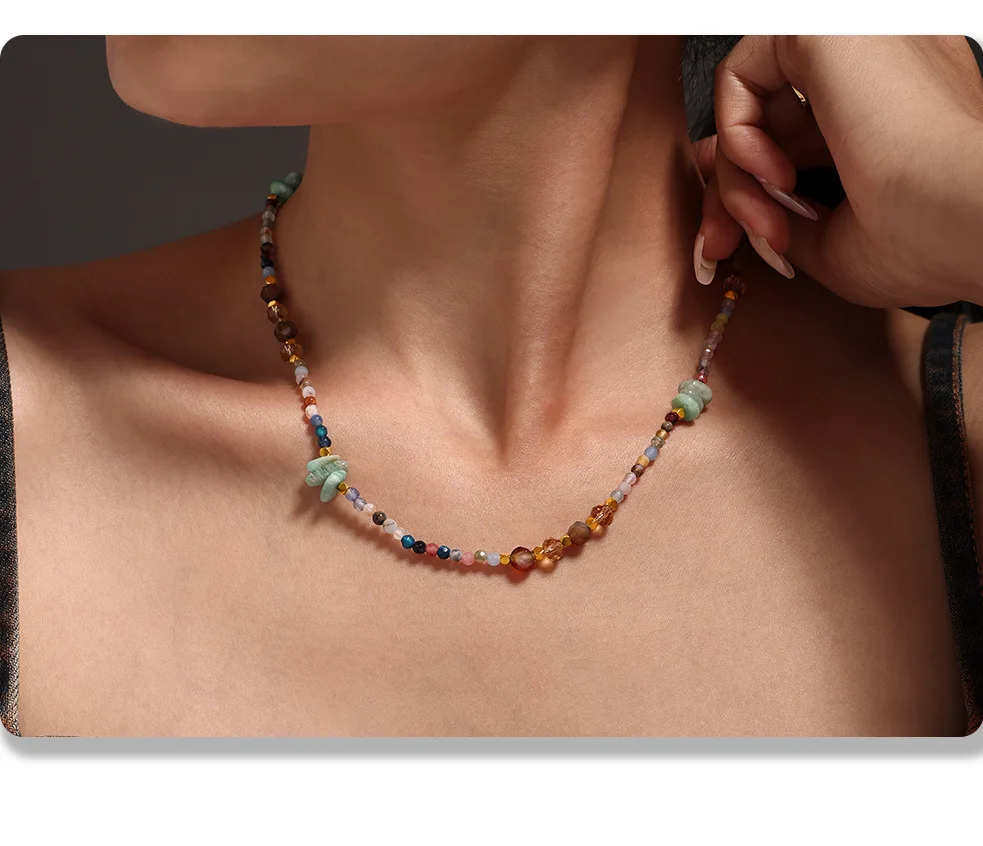 Frauen Halskette Unregelmäßige Kristall Natur Steine Edelstahl Bunte Kette Mode Charme Täglichen Schmuck Großhandel – Detail 11