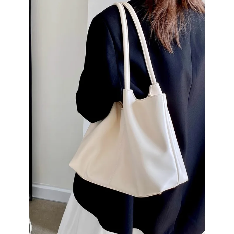 New women\'s high quality white shoulder bag summer simple large capacity can put A4 paper tote bag for commuting class handbag