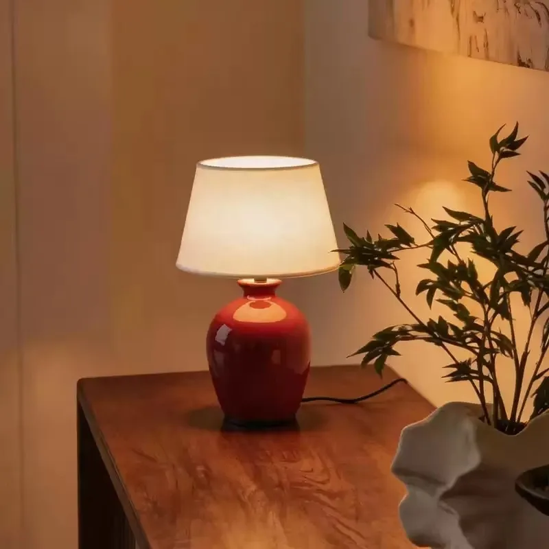 Everbright Store 2026 New Model, Red Ceramic Bedroom Living Room Ambient Light Design Bedroom Bedside Light