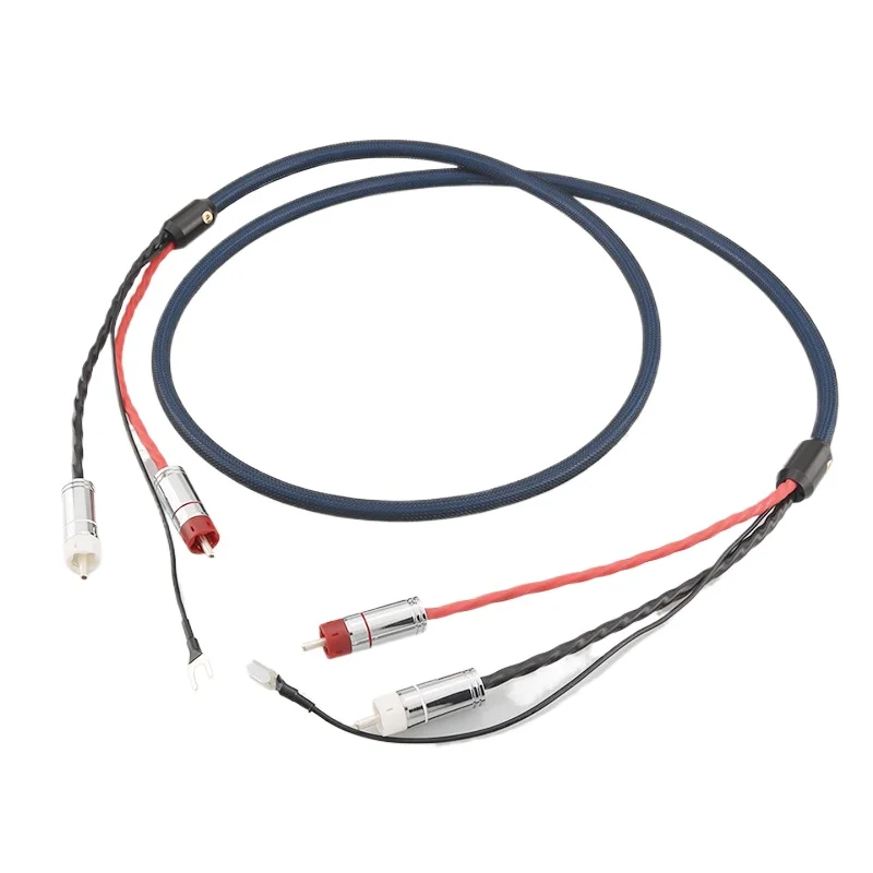 For Audiophile Grade Vocal Arm Signal Cable Silver Plated Shielded 2RCA Lotus Headband Ground Wire LP Vinyl Record Player Audio