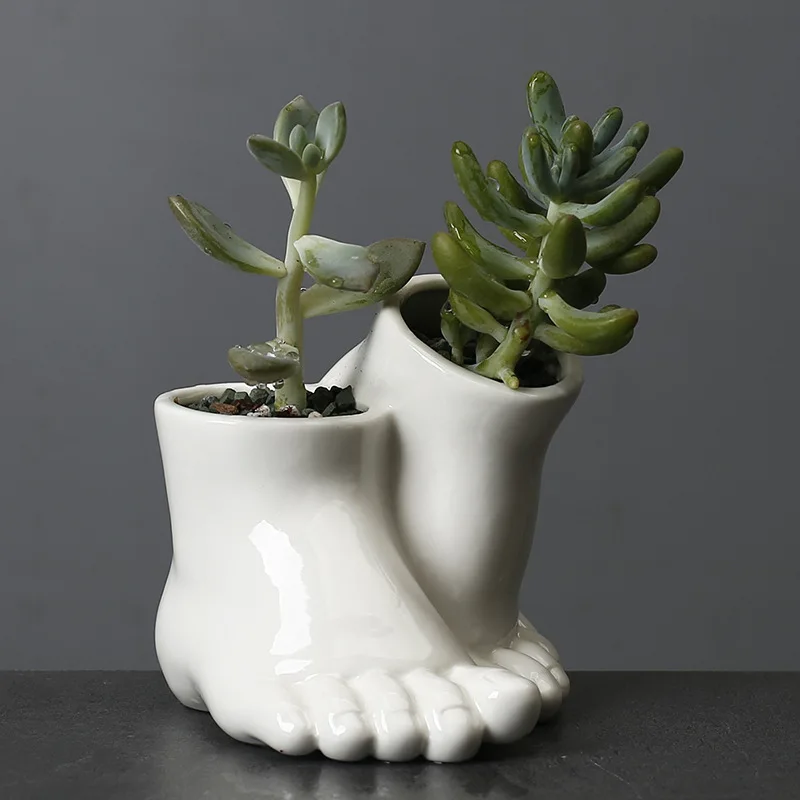 

Modern White Glazed Ceramic Flowerpot with Big-Foot Design, New Horticultural Item, Desktop Succulent Flower Decoration
