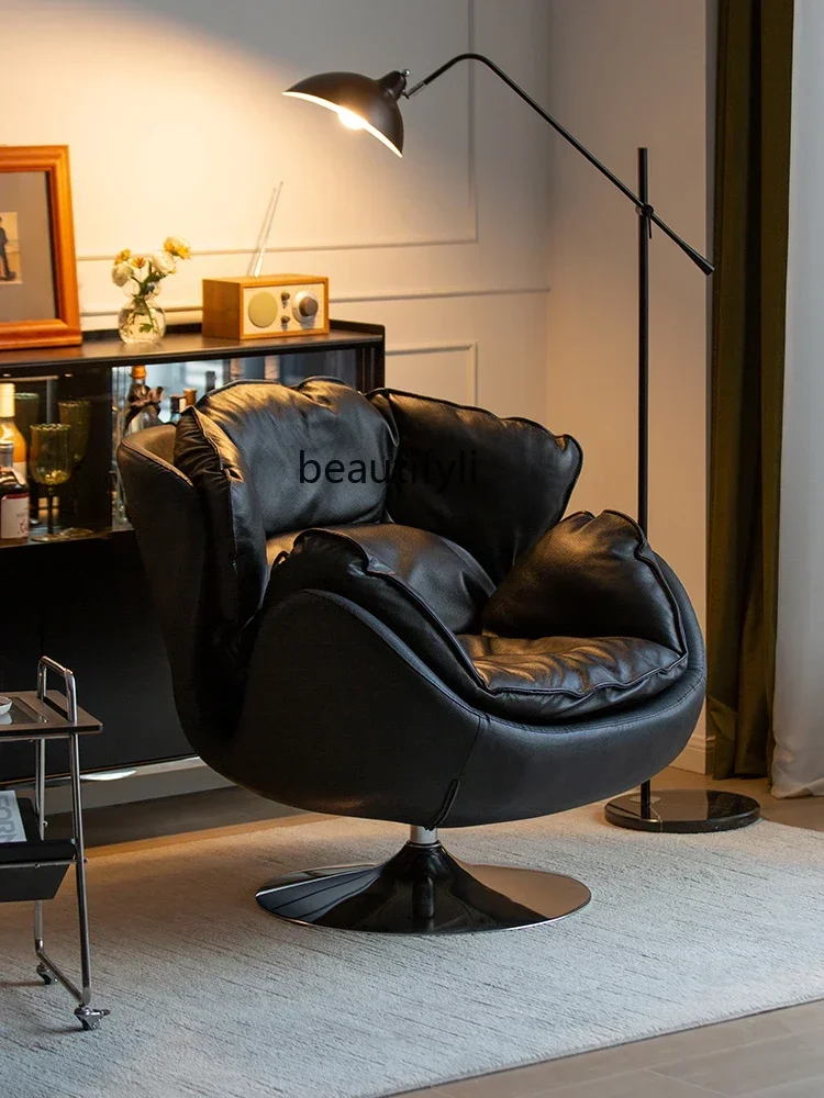 D33Leather Single Seat Couch Living Room Italian Sofa Bedroom Small Sofa Swivel Chair Leather Sofa
