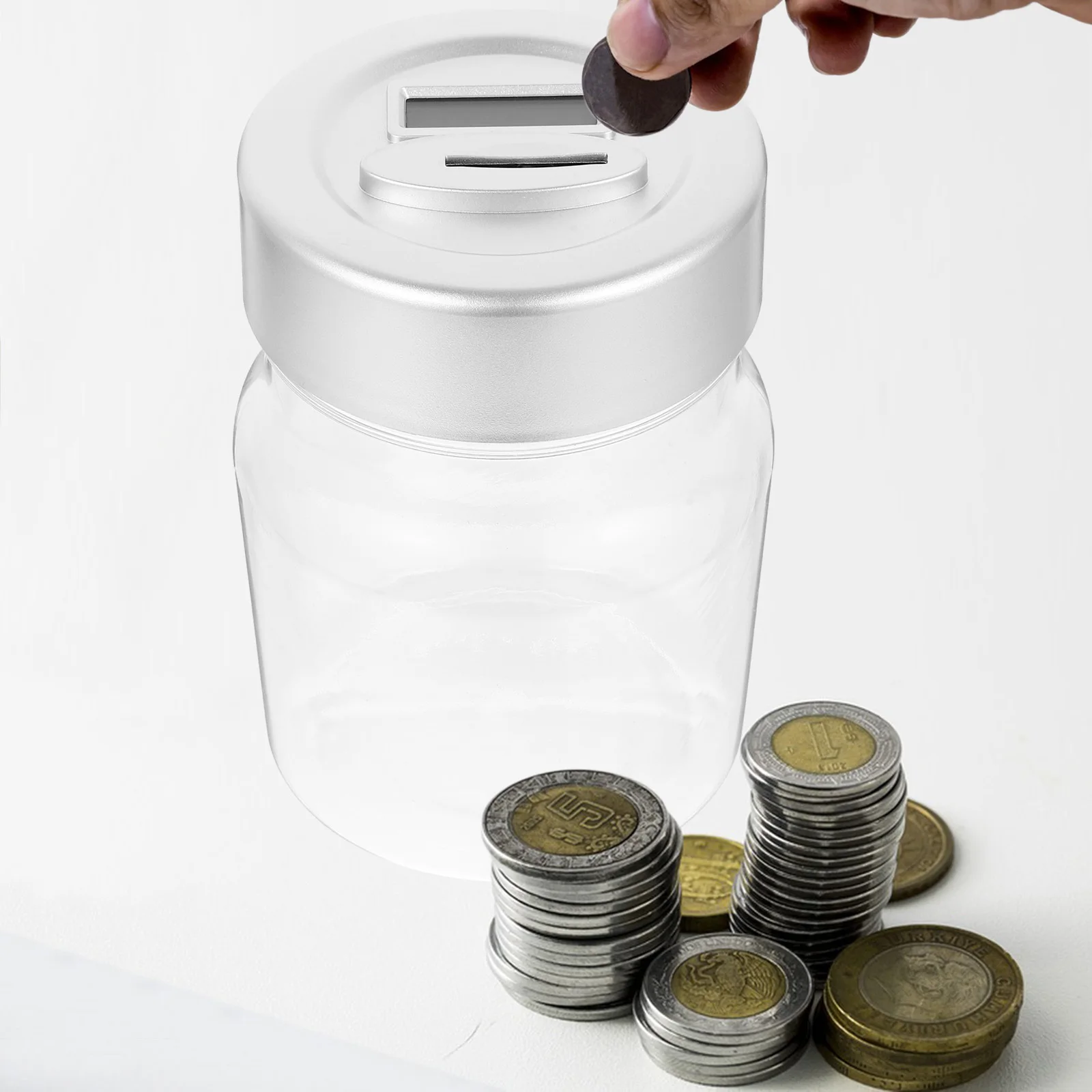 

Euro Piggy Bank Desktop Saving Daily Use Coin Container Money Pot Cylinder Clear