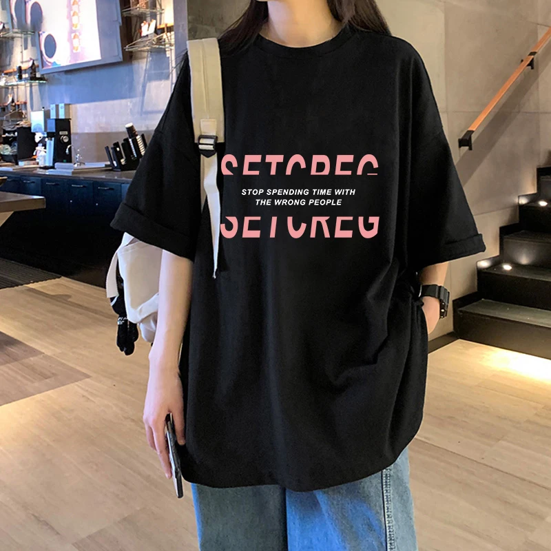 

New Women's Y2K High Street Punk Personalized Printed Letters Fashion Trend Casual Loose Daily Women's T-shirt
