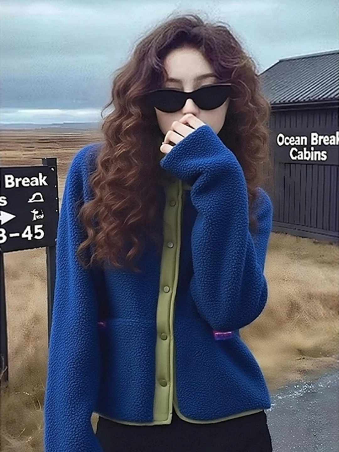   Blauwe lamsbontjas Dames Thi Buitenkleding Winter Faion Small Fraance Sle Unieke high-end sensatiejas