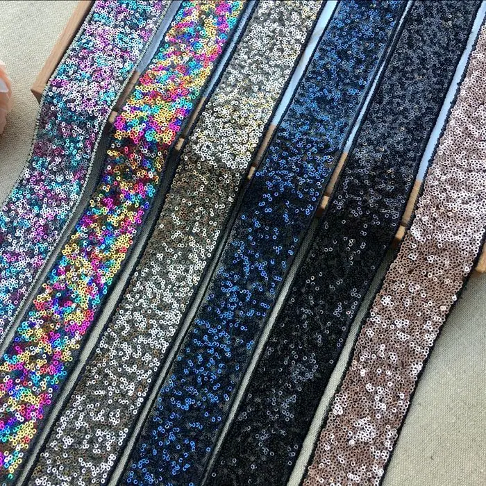 4CM Wide Beautiful Glitter Sequins Beads Lace Trim Ribbon Dress Guipure Fabric Applique On Clothes DIY Handicraft Sewing Decor