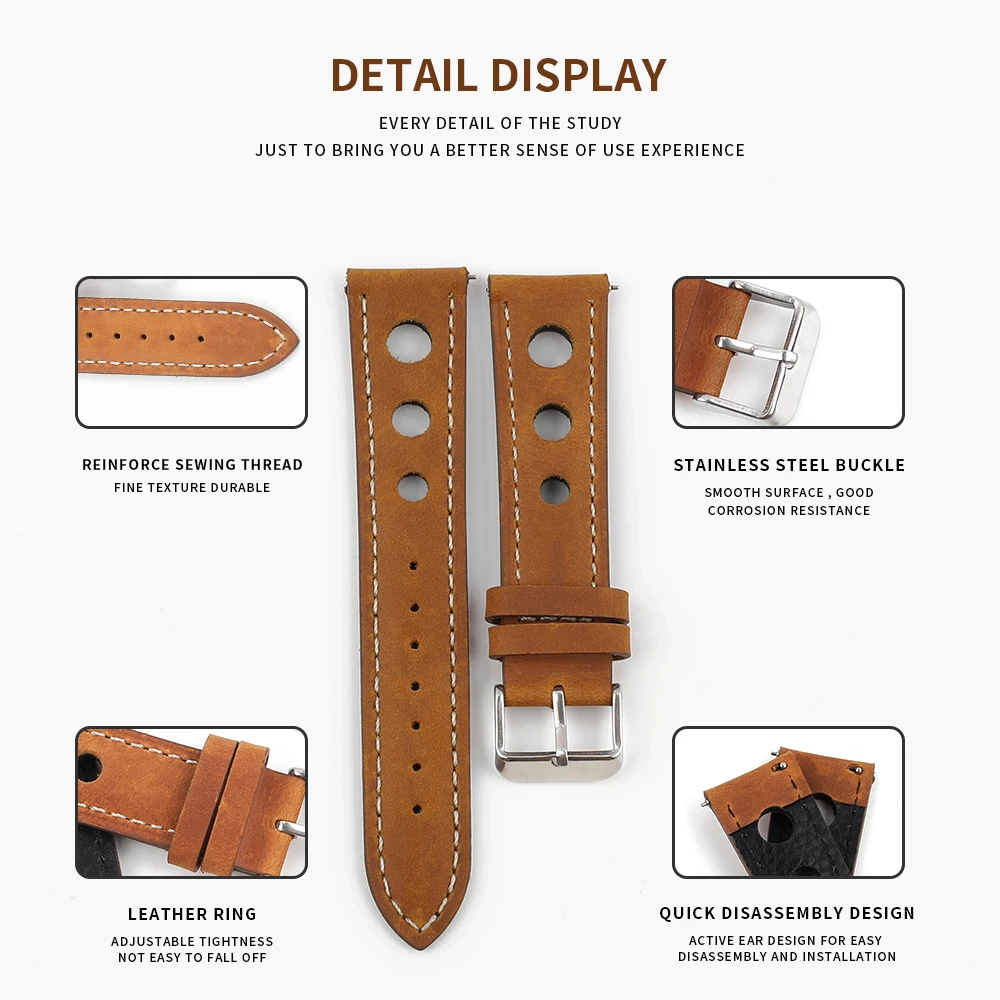 Retro Handmade Crazy Horse Leather High Quality Watch Band 18mm 20mm 21mm 22mm Quick Release Strap Man Woman Bracelets Wristband