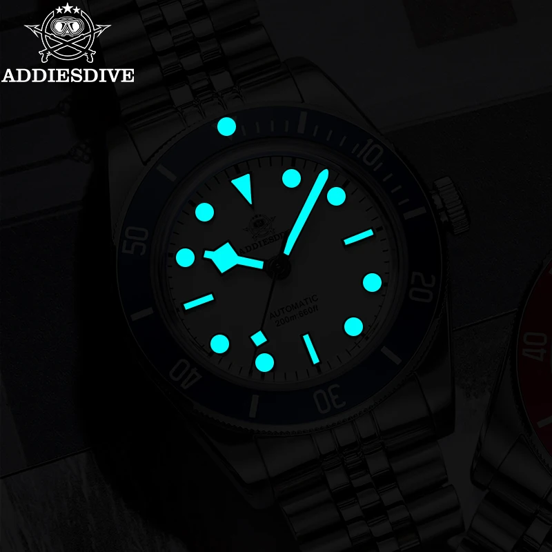 ADDIESDIVE 39mm męski automatyczny zegarek czarno-biały tarcza 20Bar Dive NH35A ruch Sapphire Super świecące zegarki mechaniczne AD2043