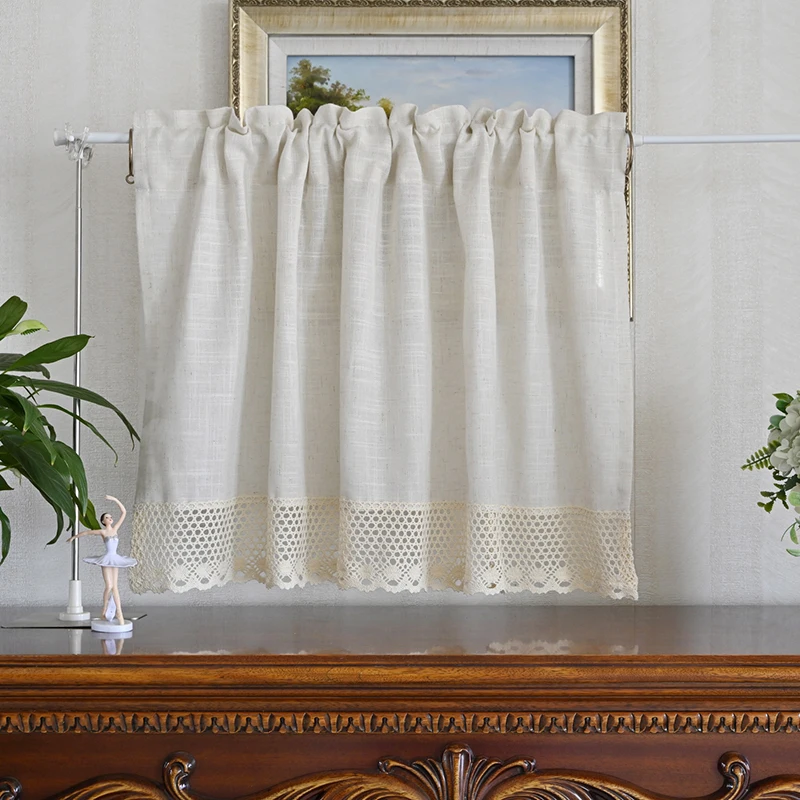 Japanese Imitation Cotton and Linen Hollowed Crochet Lace Cafe Curtain For Kitchen Cabinets Farmhouse Homestay Home Decor