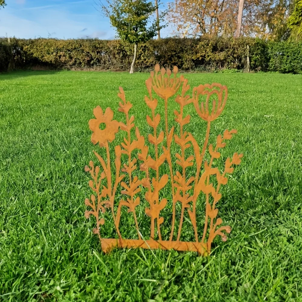 حصة حديقة الزهور البرية المعدنية الريفية - ديكور خارجي أصفر عتيق للحديقة والأواني، هدية مثالية لعشاق النباتات في المنزل