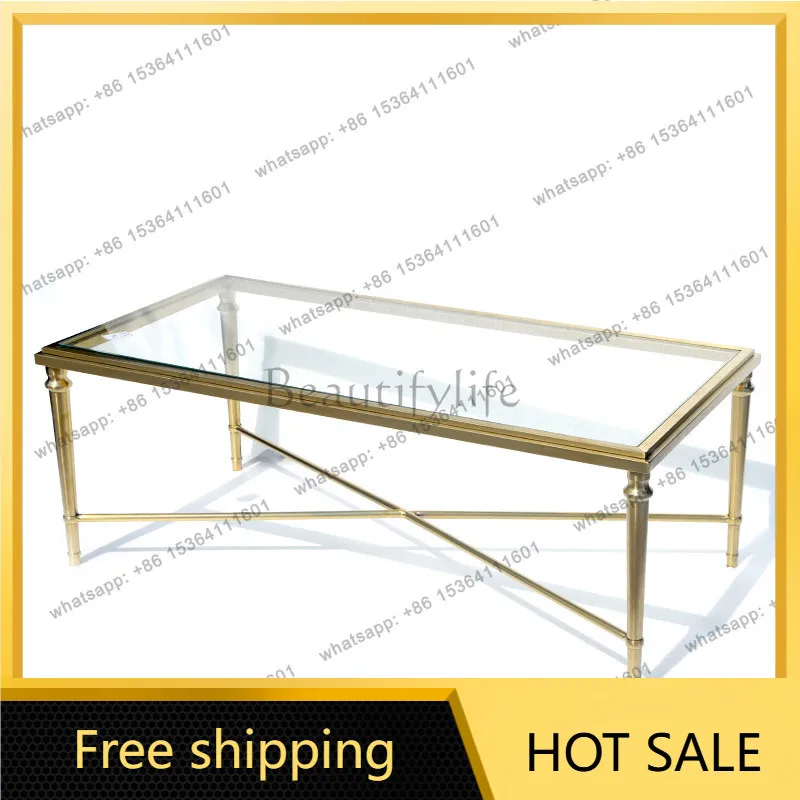 Zj. Nordic stainless steel marble coffee table Modern simple tempered glass coffee table