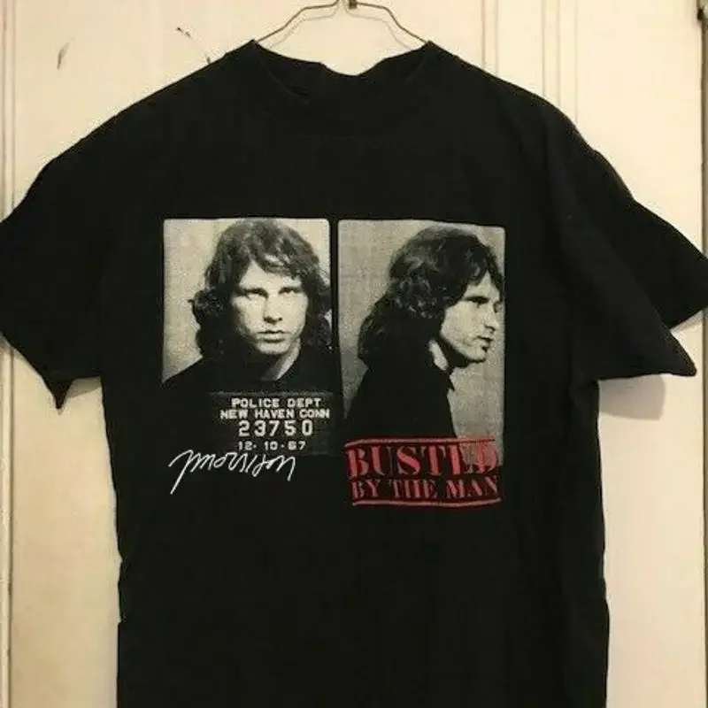 Vintage Busted By The Man Jim Morrison T Shirt Black Men S 5XL