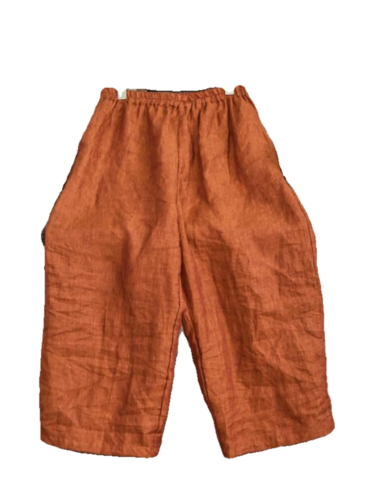 بنطلون نسائي صيفي فضفاض واسع الساق مستقيم من الكتان الأرجواني مريح وانسيابي بخصر عالٍ وطول تسعة أرباع