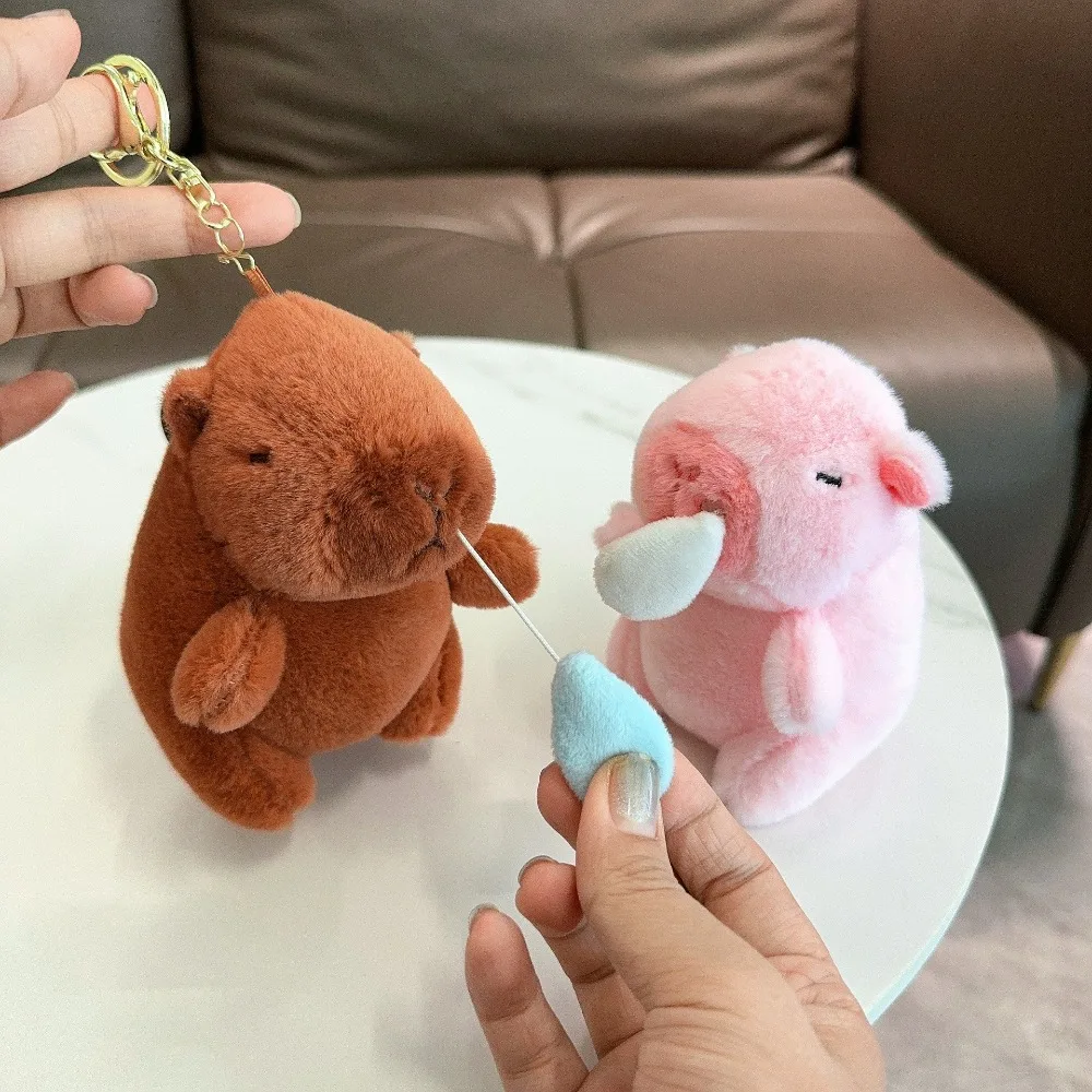 

Soft Plush Kapibara Keychain Stuffed Toy Cute Snot Capybara Pendant Funny with Stretchable Fluffy Animal Key Chain