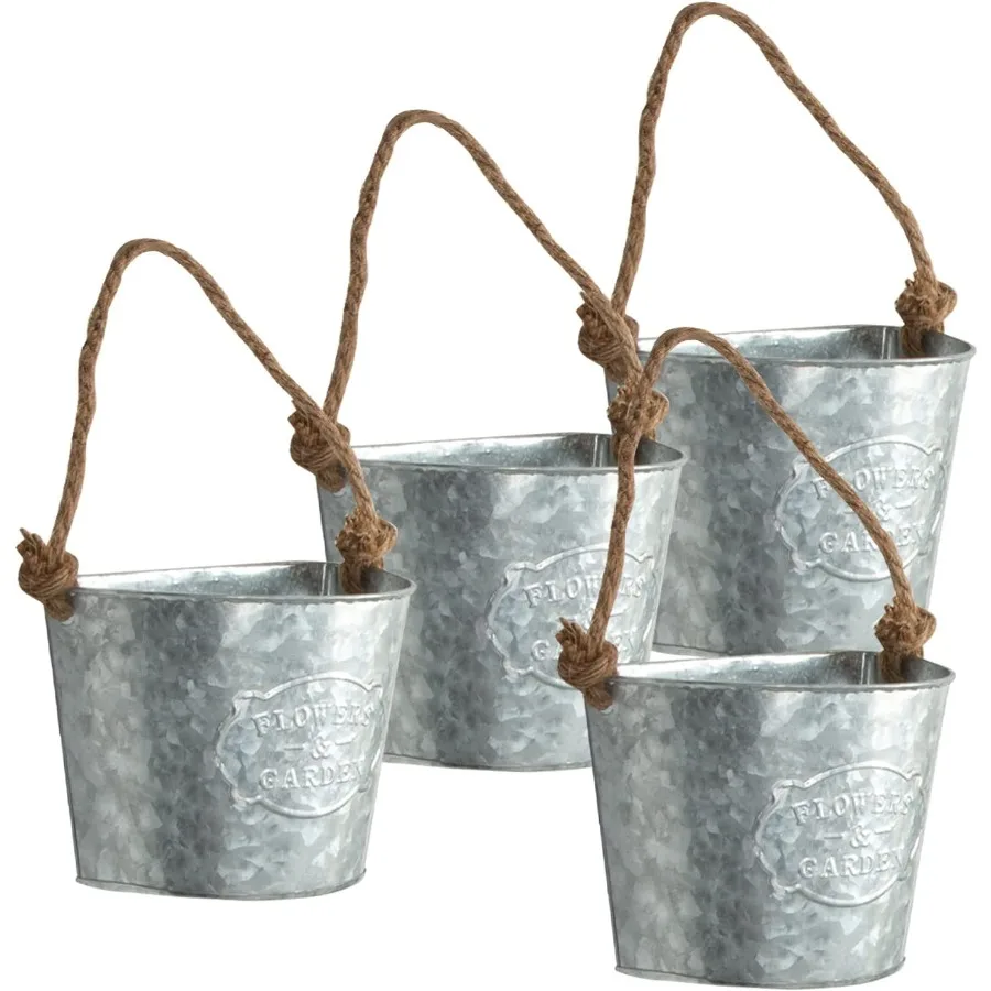 

4Pcs Galvanized Metal Hanging Wall Planter Rustic Wall Flower Vase for Succulents Herbs Country Home Farmhouse Wall Dration 1