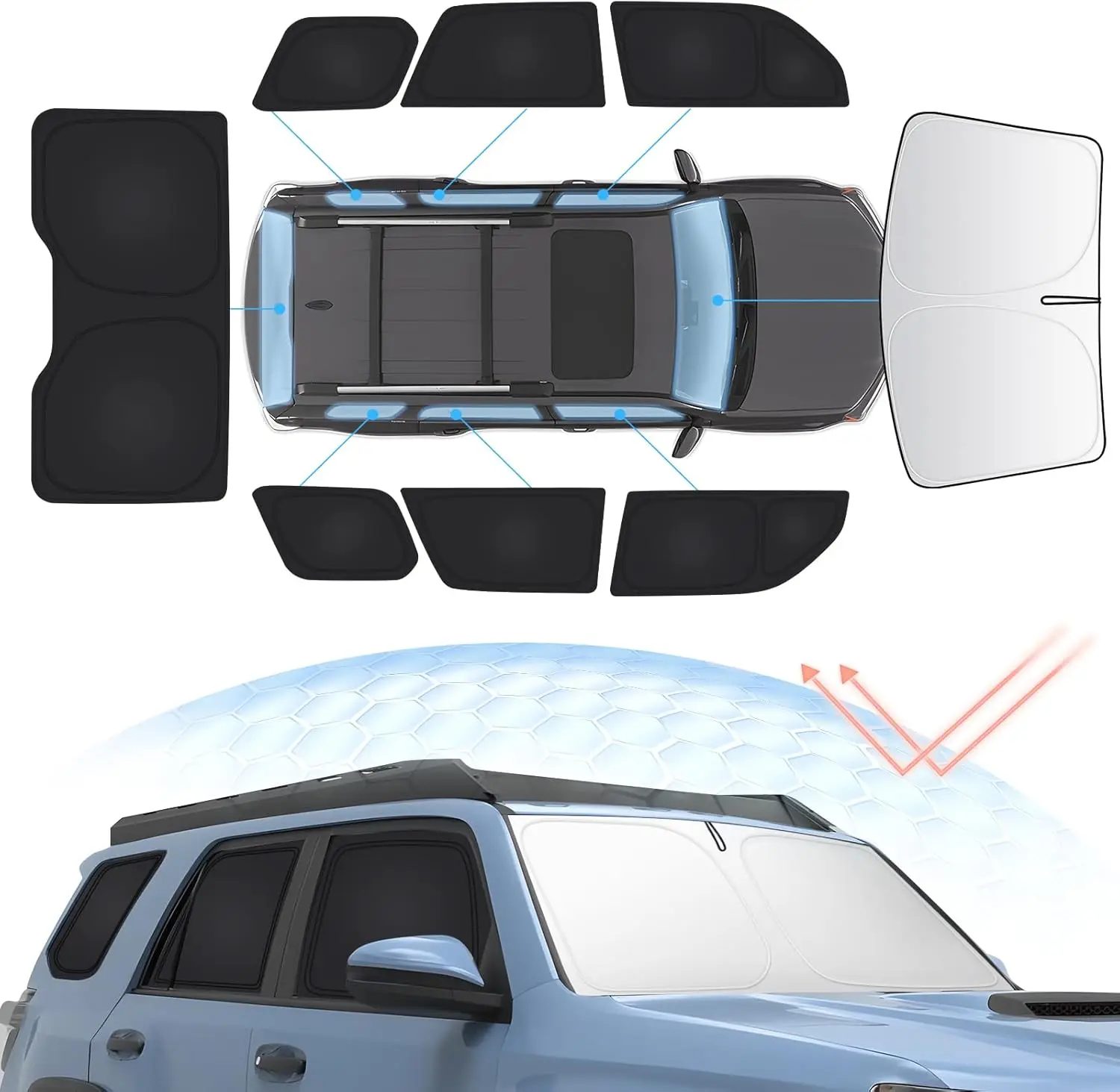 

8-Piece Window Shade Set for 2010-2024 Toyota 4Runner - Blocks UV & Heat, Enhances Privacy