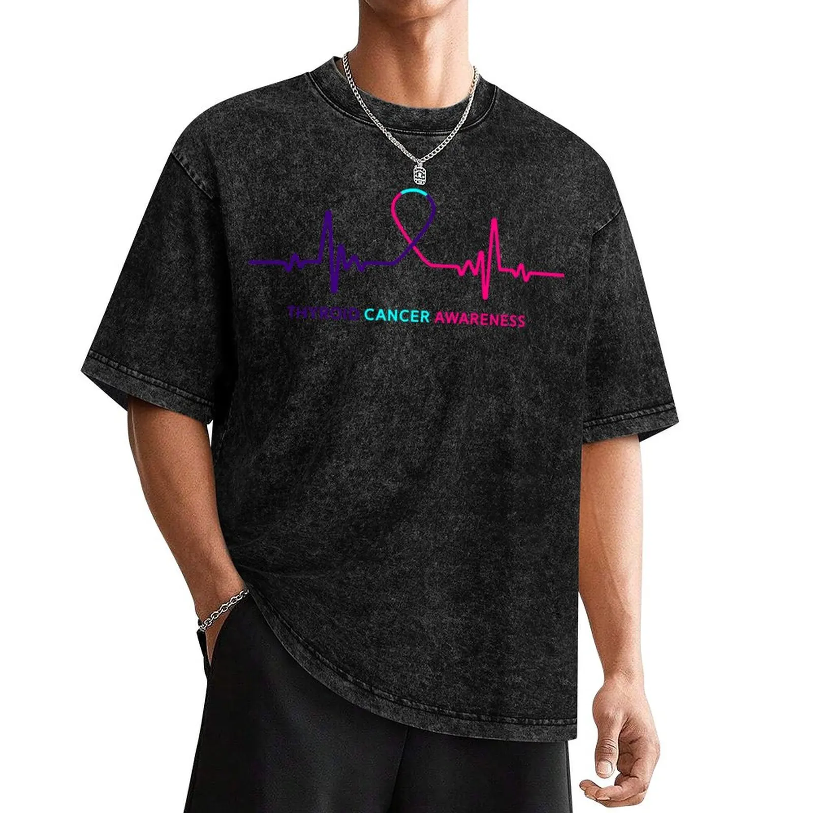 

Thyroid Cancer Awareness Heartbeat T-Shirt animal prinfor boys summer clothes t shirt men