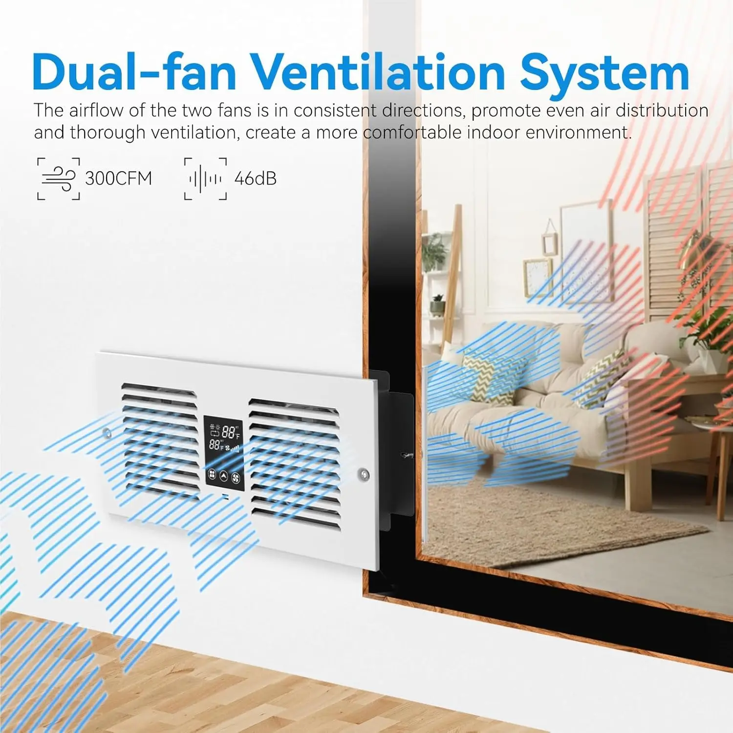 Remote Control, 300CFM Wall Vent Fan with Dual Fan, 5-Speed Through Wall Fan with Temperature Control for Kitchen, Laundry Room,