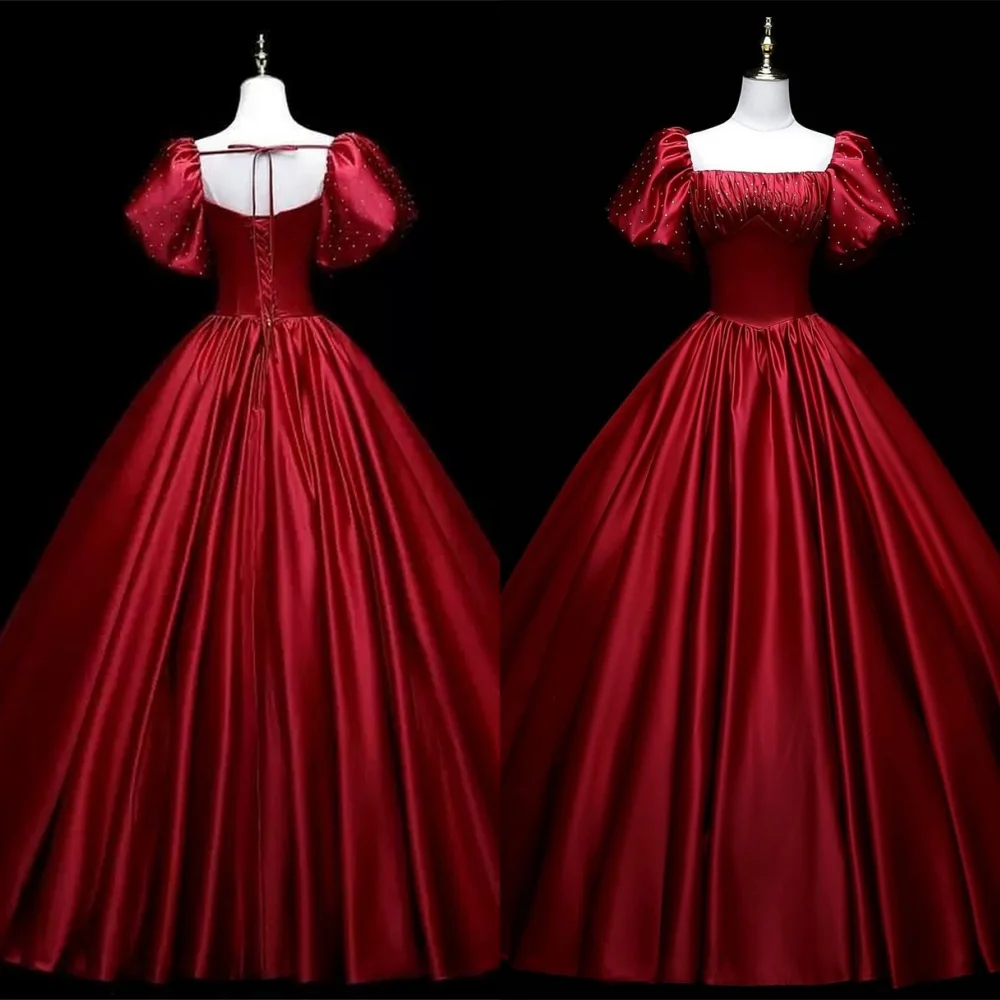 Robe de soirée en Satin rouge scintillant, personnalisée, délicate, sans bretelles, manches courtes, robes de célébrité, robes d'occasion spéciale à la mode