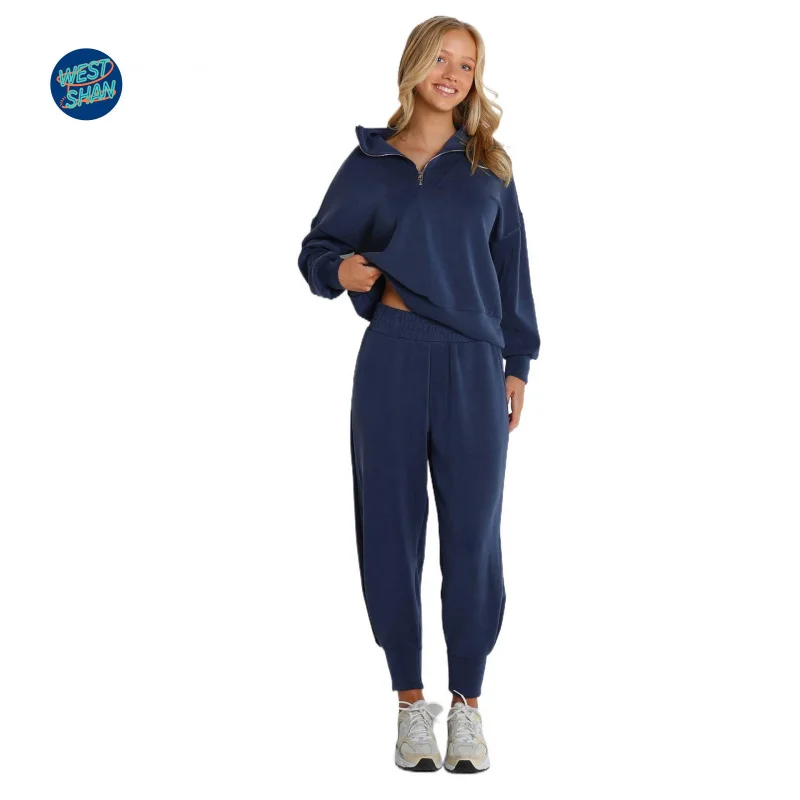 WESTSHAN Wysokiej Jakości Modny Zestaw Dresowy Dwuczęściowy: Bluza z Długim Rękawem i Rozpinanym Kołnierzem 1/4 oraz Spodnie Dresowe, Rozmiary EU/US