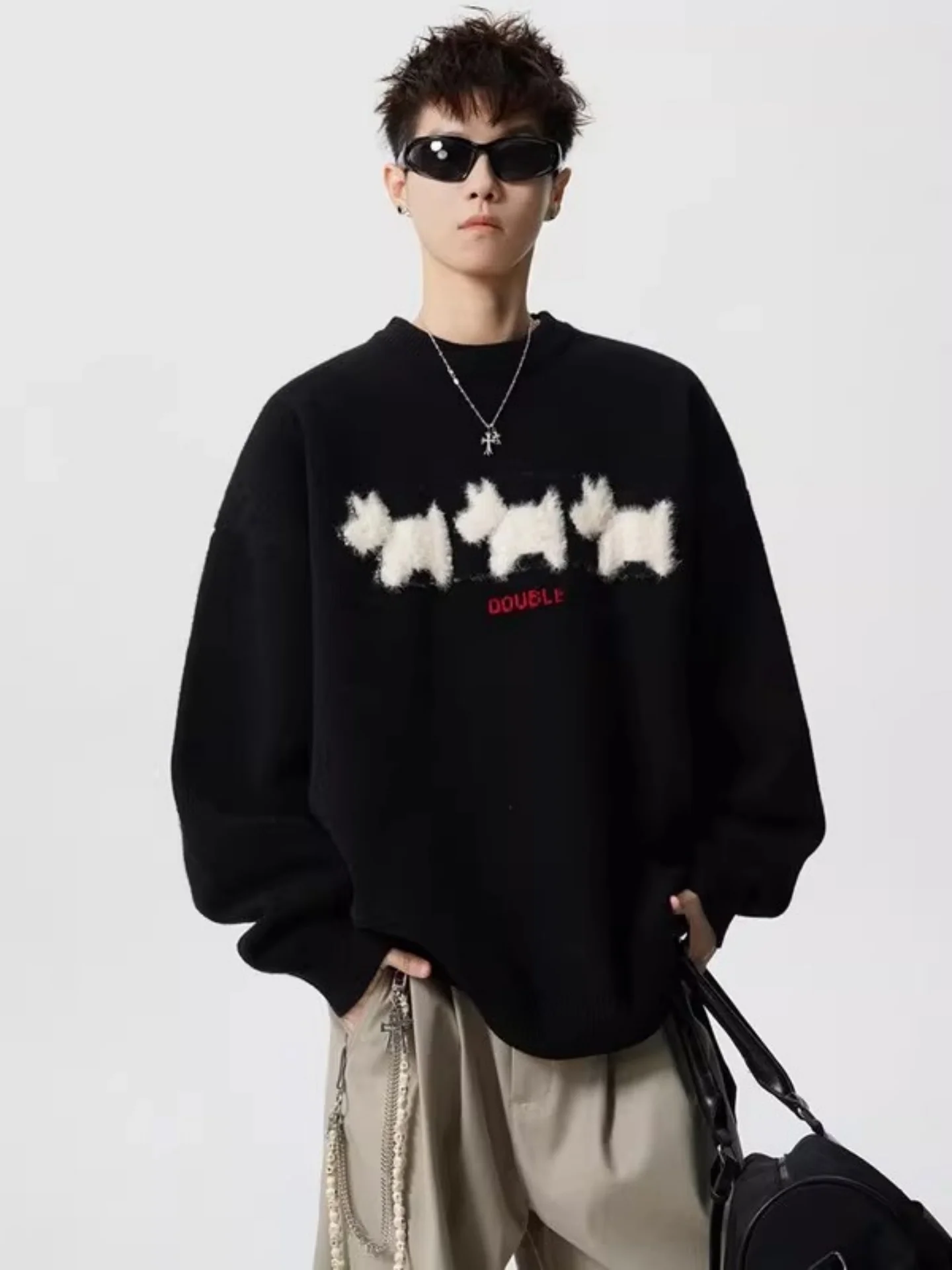 

Американский свитер унисекс с круглым вырезом и флисовой подкладкой, повседневный свободный крой, зимний, для пар, из полиэфирного волокна