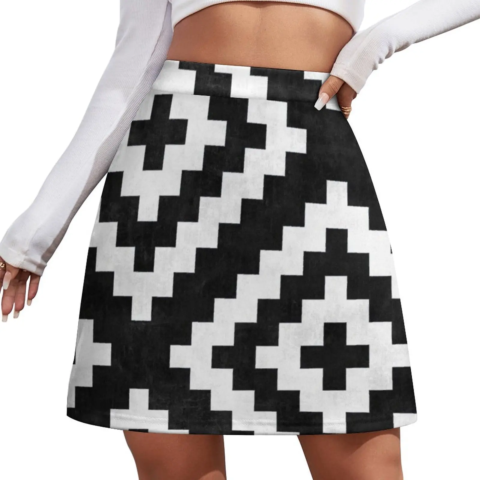 Urban Tribal Pattern No.17 - Aztec - Black and White Concrete Mini Skirt Miniskirt skirt sets korean clothes ladies Mini Skirt