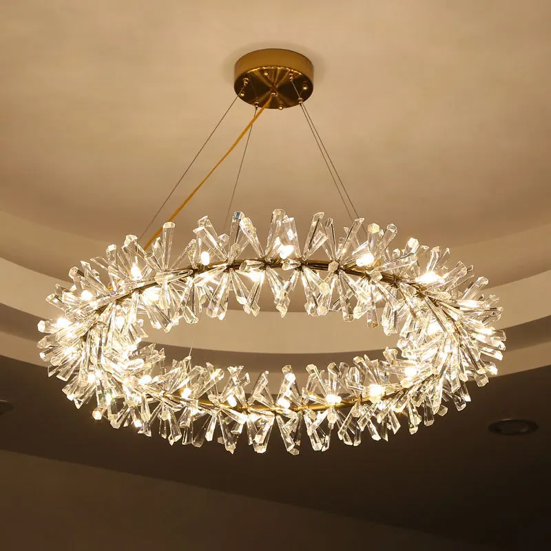 

Nordic Luxury Crystal Chandelier Modern Villa Romantic Flower 40 60 80cm Ring Pendant Lamp Bedroom Restaurant Decor Lighting