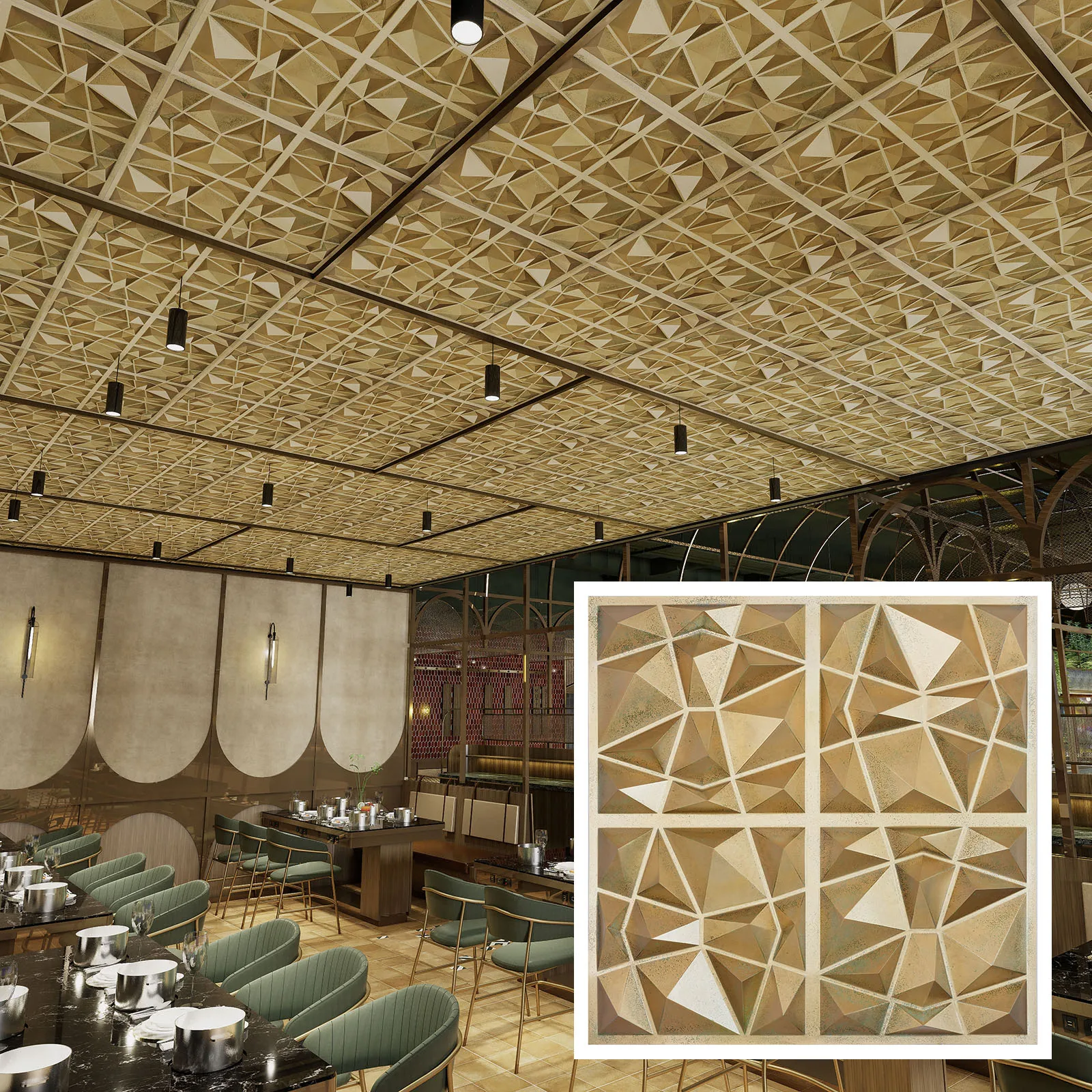 Artistic 3D ceiling tile, Embossed wall panels, for Nightclub PLM101 Brass verdigris 10pcs