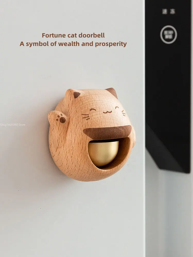 

Wealthy Cat Doorbell Opening Housewarming Gift Home Suction Door Wind Chime Refrigerator Stickers Creative Copper Bell Hanging