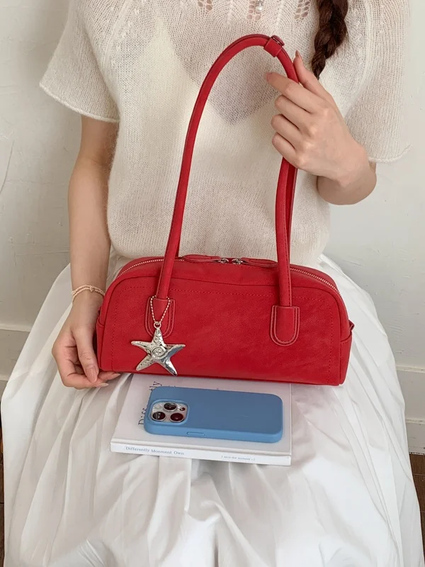 

Red Bowling Bag Women's Underarm Fashionable Versatile Handbag Spring 2026 New Pillow Bag Soft PU Pure Color Daily Match
