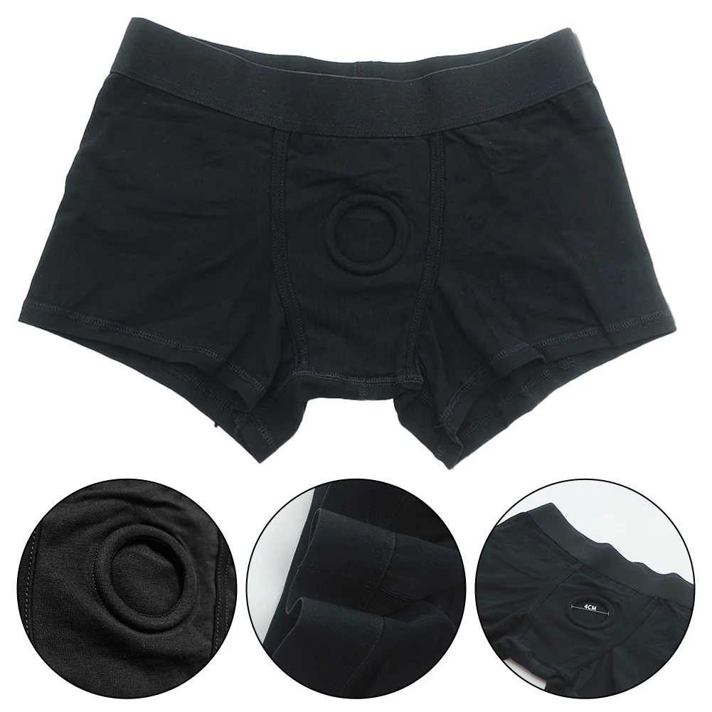 Men\'s Smooth Cotton Solid Black Panties Underwear Lingerie Open Front Hole Boxers Shorts And Underpants Panties Boxers Man Pack