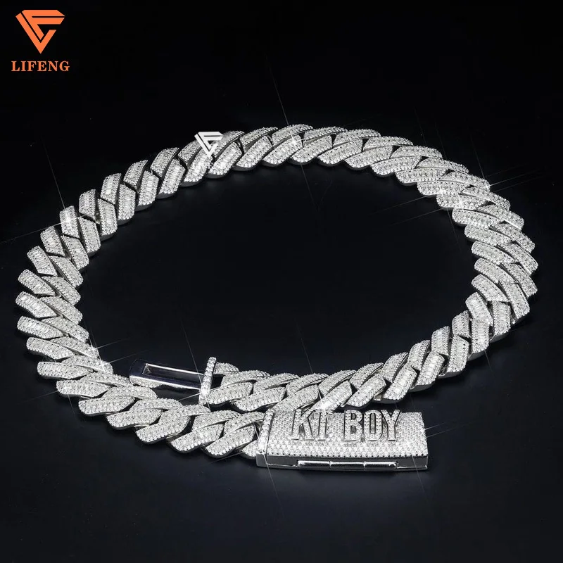 

Lifeng Jewelry custom lock cuban link chain baguette cut vvs moissanite hiphop sterling silver diamond cuban link necklace