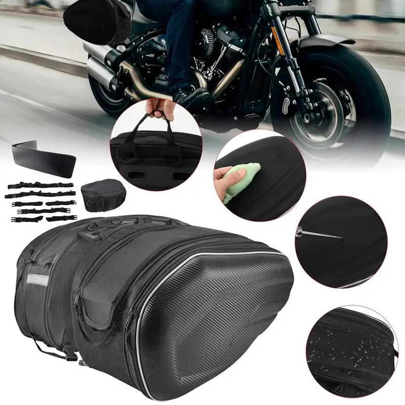 

Motorcycle Side Bag PU Leather Expandable Motorcycle Storage Bag 2PCS Expandable Waterproof Panniers Tail Bag With Large Capacit