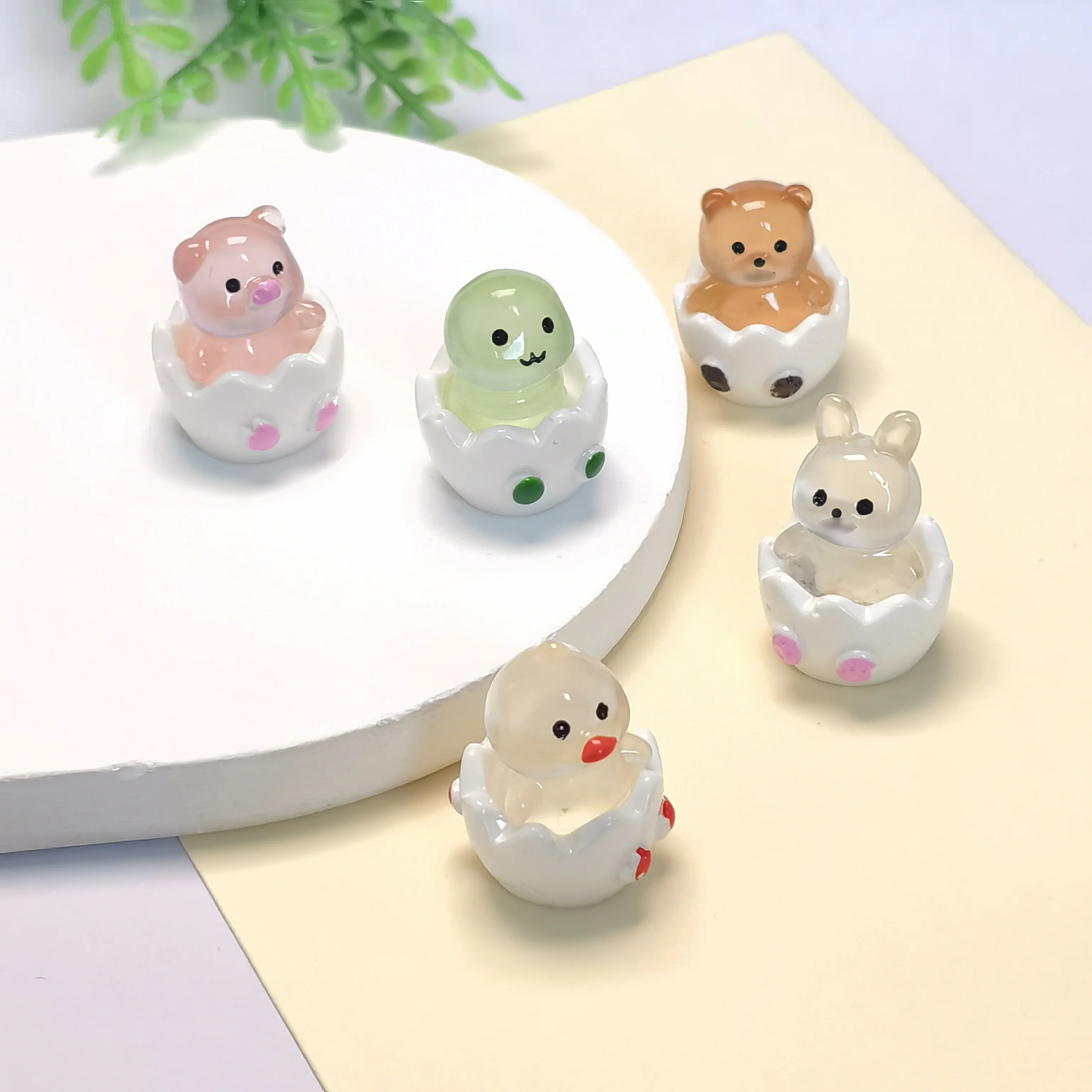 Resin Kawaii Luminous Duck Rabbit Eggshell Colorful Candy 3D Fairy Garden Scrapbook DIY Micro Landscape Home Decor Crafts
