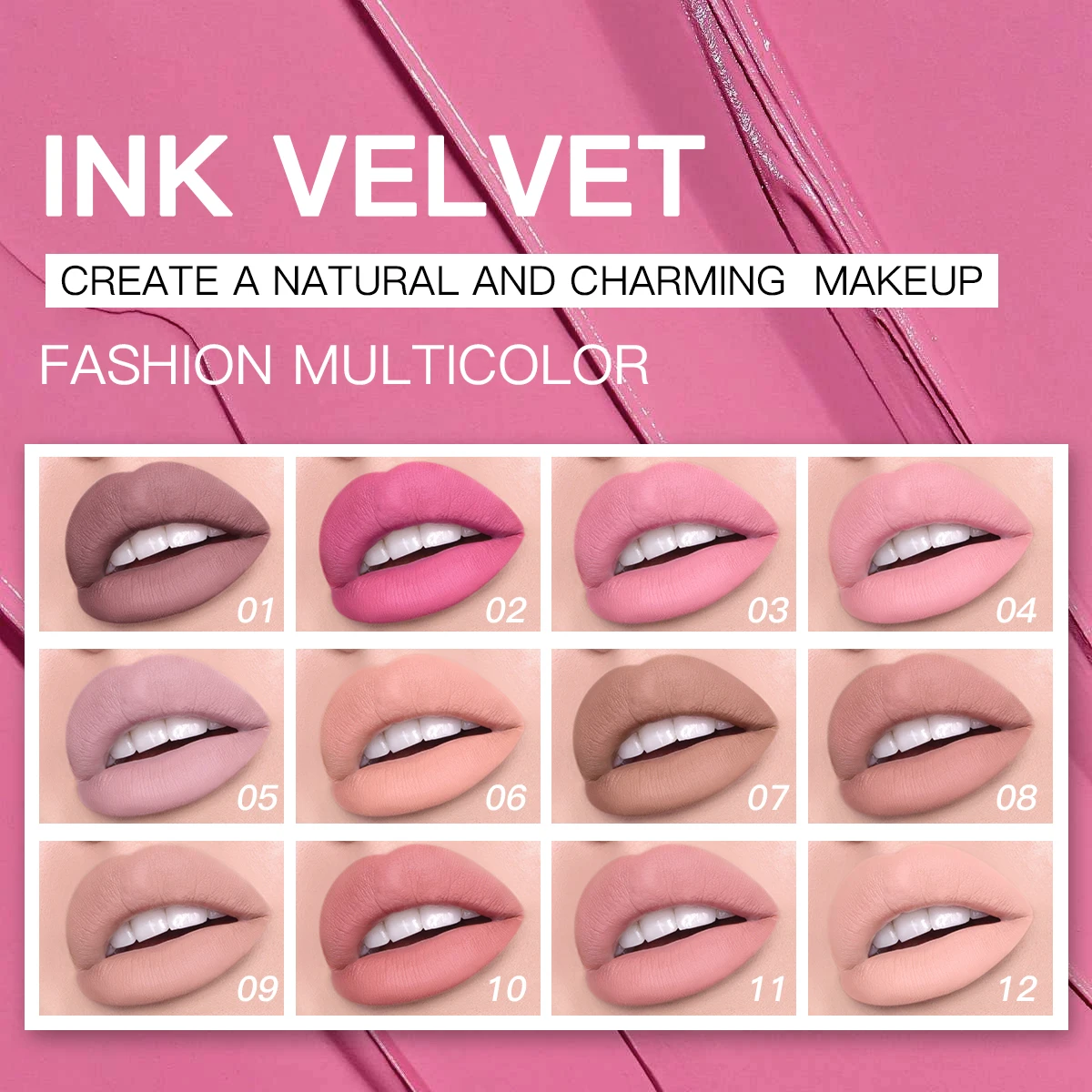 Febble 12 Color Ink Lip Gloss Matte Nude Velvet Liquid Lipstick Multifunctional Long-lasting Lip Cosmetics for Women & Girls