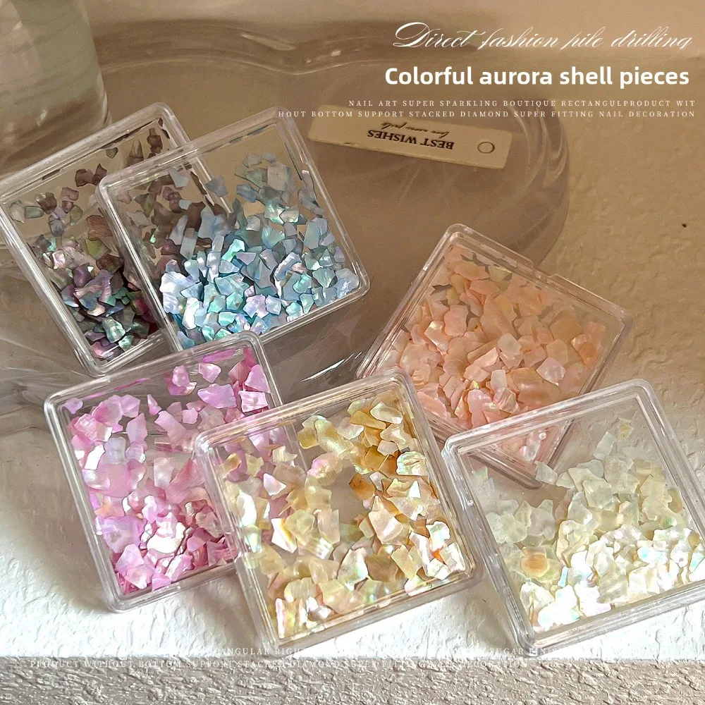 Natural Iridescent Mother of Pearl Shell Slices Aurora Shimmer Nail Art Flakes for 3D DIY Nail Art Manicure Decoration Supplies