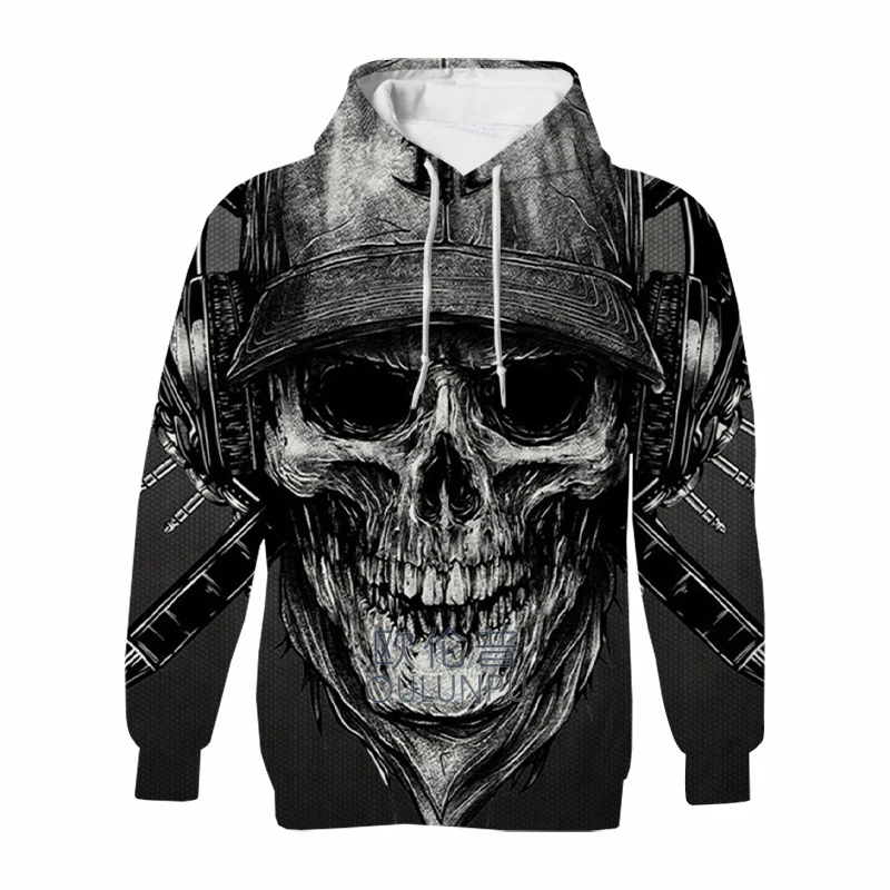 3d Hoodies For Men Skull Printing Breathable Gray Color Clothes Unisex Long Clothing