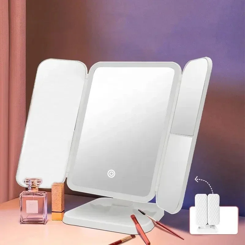 Trifold Makeup Mirror LED Lights Dorm Dressing Mirror Beauty Light Up Your Fill Light with Smart Complementary Makeup Mirror Tri