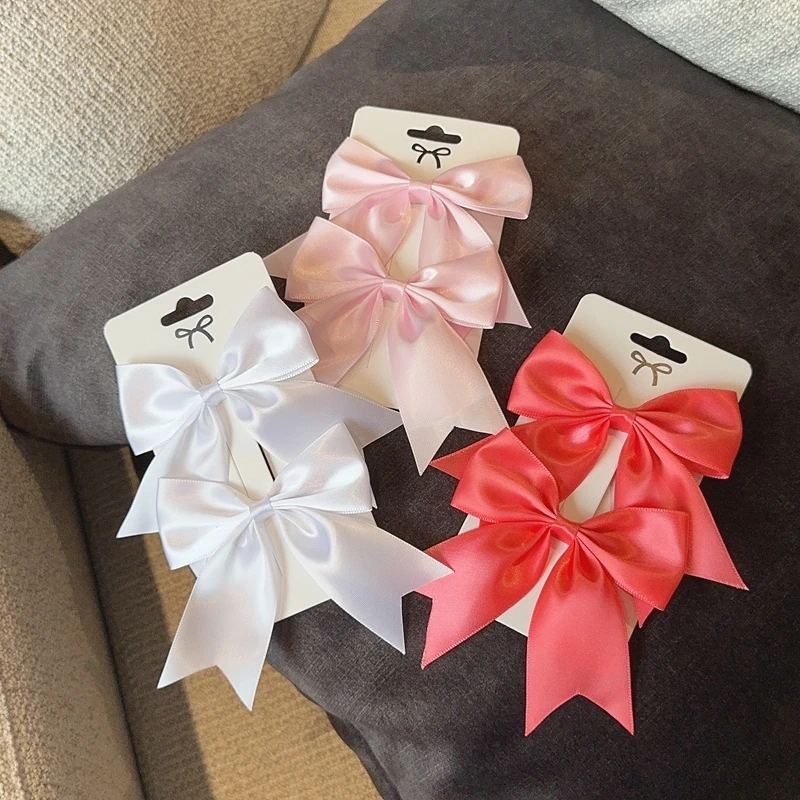 2 Stks/partij Effen Kleur Lint Grosgrain Strikken Haarclip Voor Kinderen Meisjes Haarspelden Haarspeldjes Handgemaakte Baby Hoofddeksels