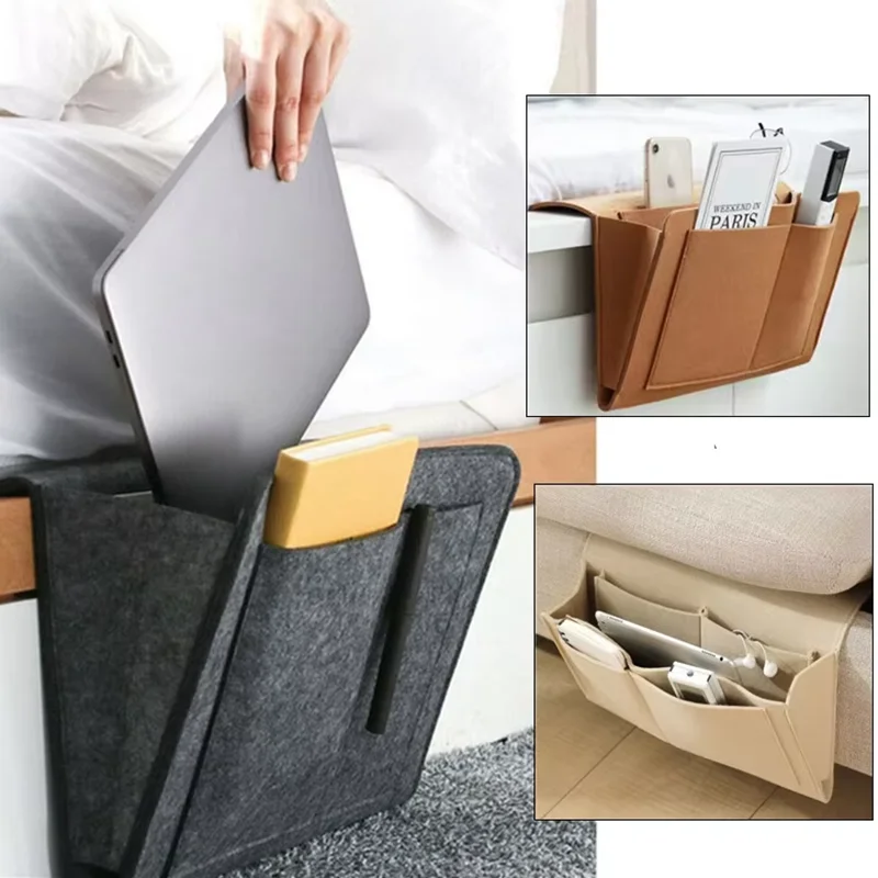 Felt Bedside Storage Bag Pouch TV Remote Control Hanging Couch Sundries Organizer Bed Holder Pockets Sofa Bed Holder Pockets