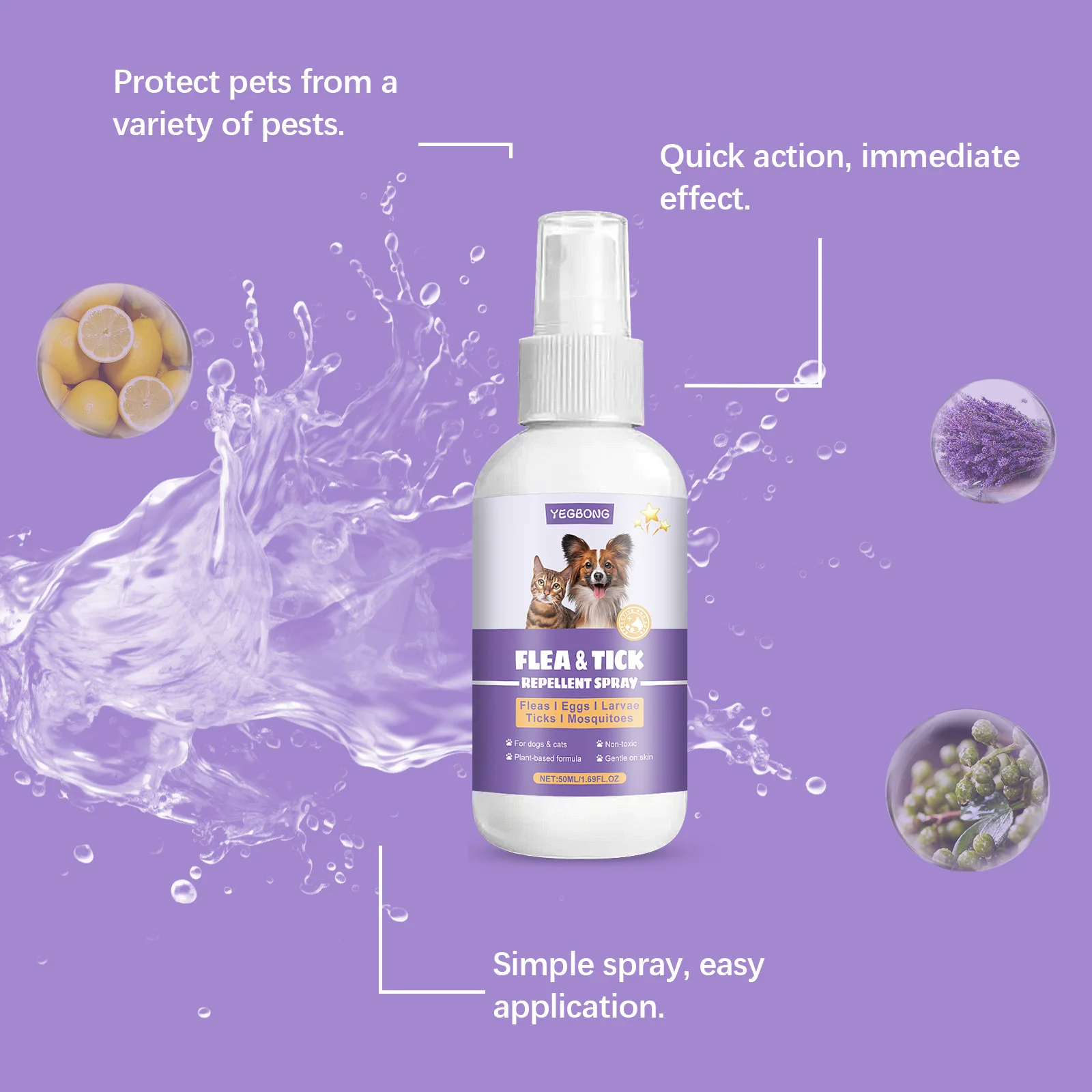 50ML Topical Pet Deworming Spray Gentle Formula Eliminates Mites & Fleas Effective External Insect Repellent for Cats & Dogs