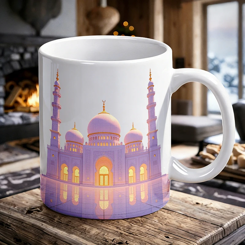 

Pink Gold Mosque Reflection Ceramic Mug, Coffee Cup, Milk Cup, Office Tea Cup, Drinking Cup, Does Not Fade, Gift for Friends